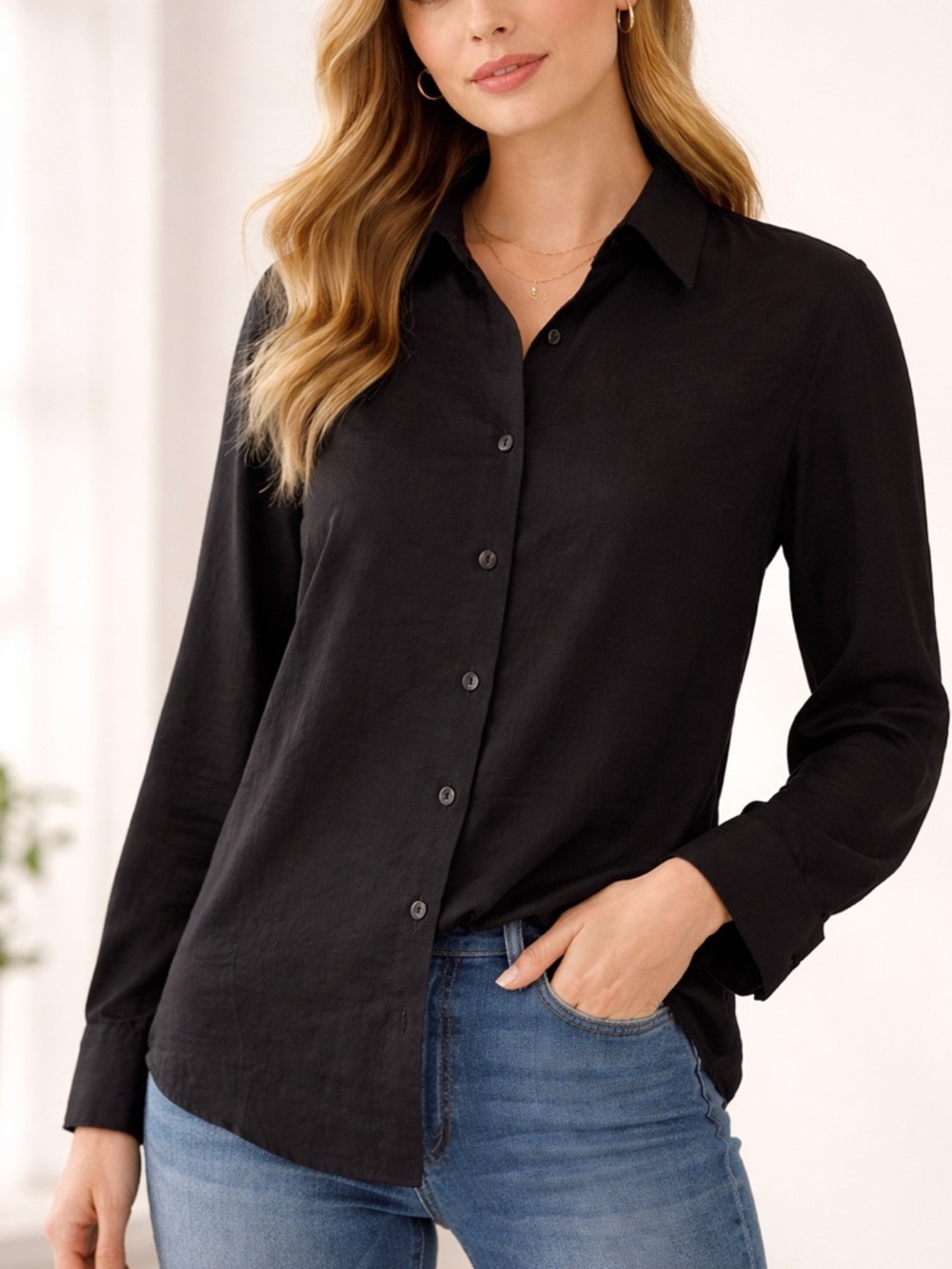 Van de Vort black long sleeve button down open back Size XS